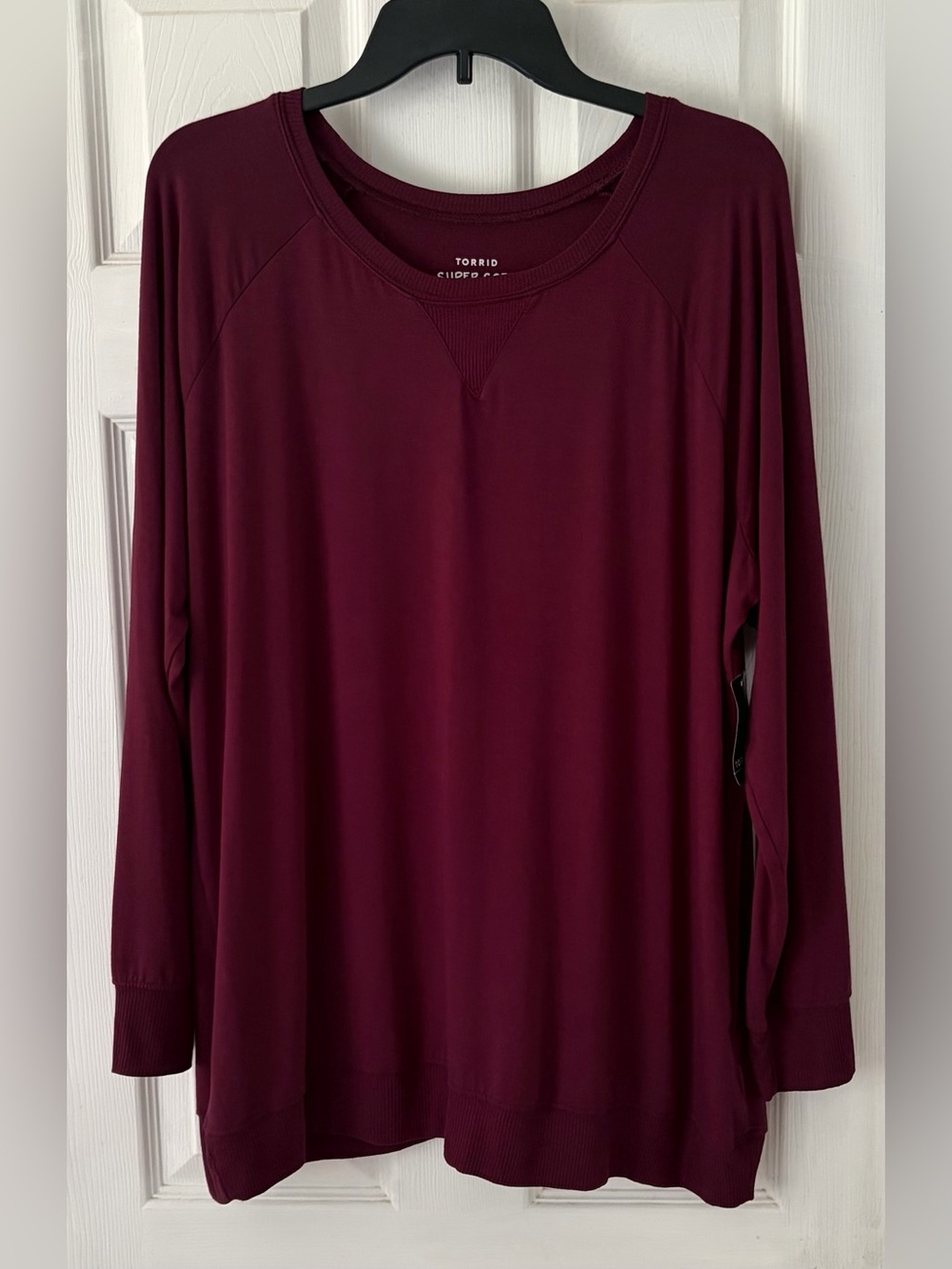 torrid Deep Burgundy Long Sleeve Scoop Neck Pullover